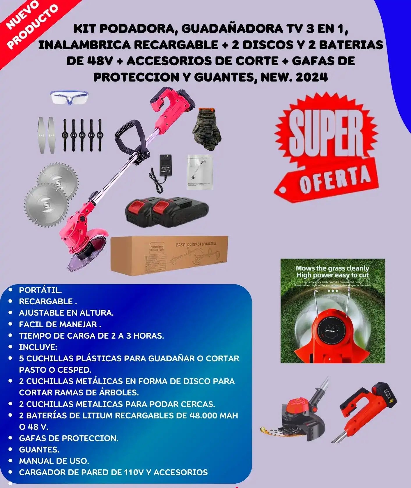 Guadaña Inalambrica Doble Bateria 48V